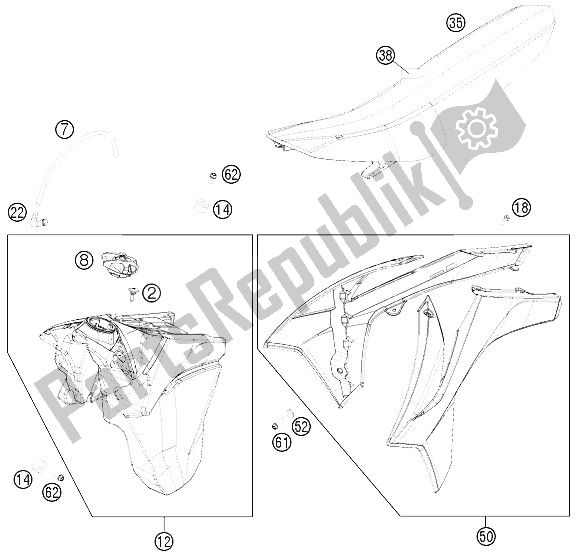 All parts for the Tank, Seat, Cover of the KTM 250 XCF W USA 2016