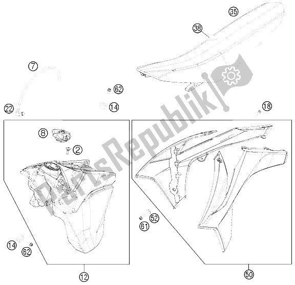 Todas las partes para Tanque, Asiento, Tapa de KTM 350 EXC F USA 2015