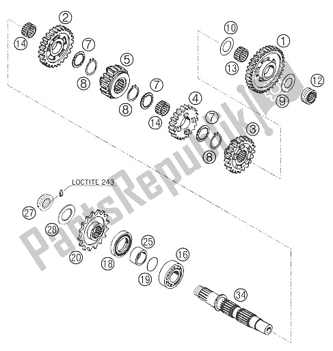 Tutte le parti per il Cambio Ii - Uscita Trasmissione Albero 62 del KTM 625 SMC USA 2005