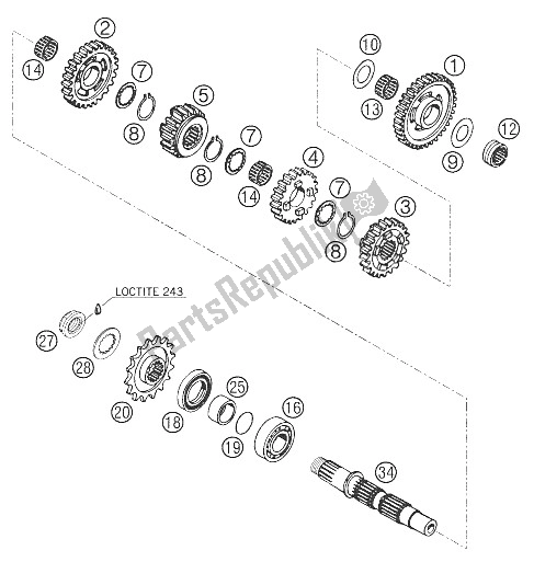 All parts for the Gearbox Ii - Shaft Transmission Output 62 of the KTM 640 Duke II Black Europe 2005