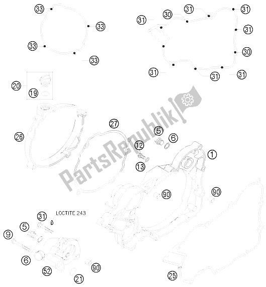 Alle onderdelen voor de Koppelingsdeksel van de KTM 125 EXC Europe 2012