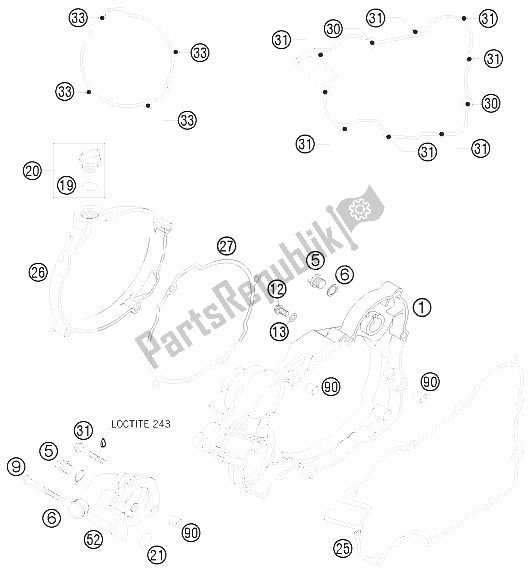 All parts for the Clutch Cover of the KTM 125 SX USA 2015
