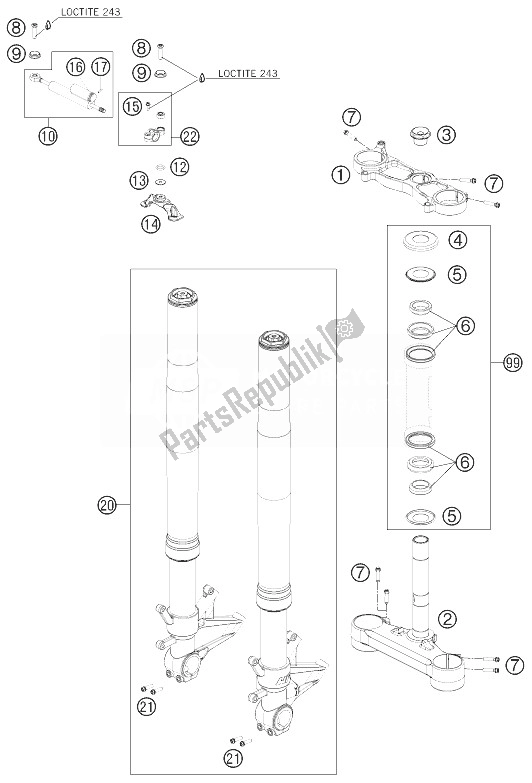 Tutte le parti per il Forcella Anteriore, Pinza Tripla del KTM 1190 RC8 R LIM ED Akrapovic 10 USA 2010