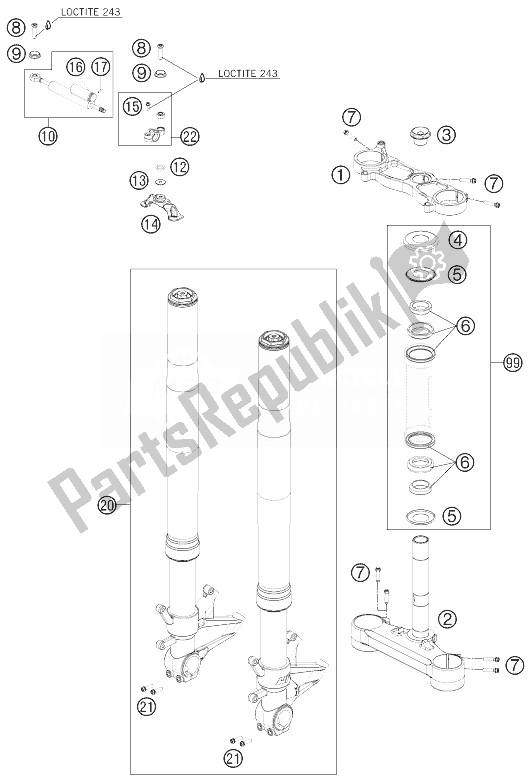 Toutes les pièces pour le Fourche Avant, Triple Serrage du KTM 1190 RC8 R LIM ED Red Bull 10 USA 2010