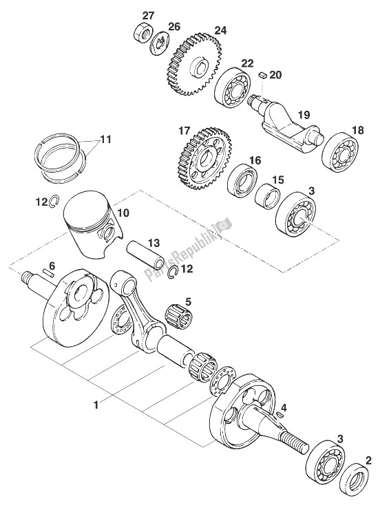 All parts for the Crankshaft - Piston Euro 125 of the KTM 125 LC2 100 Europe 112684 1998
