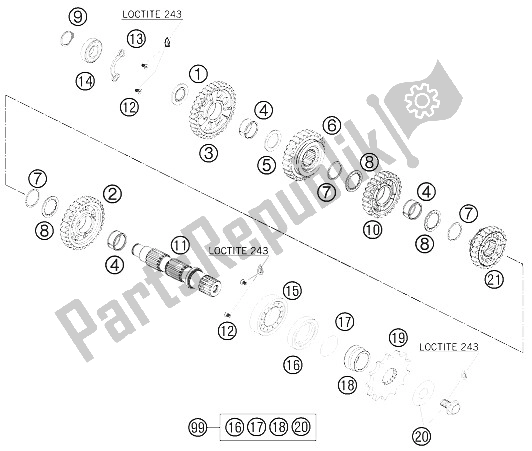 Toutes les pièces pour le Transmission Ii - Arbre Intermédiaire du KTM 505 XC F USA 2008