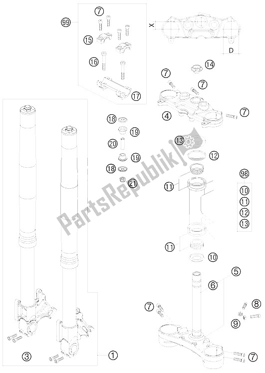 Tutte le parti per il Forcella Anteriore del KTM 990 Super Duke Black Europe 2008