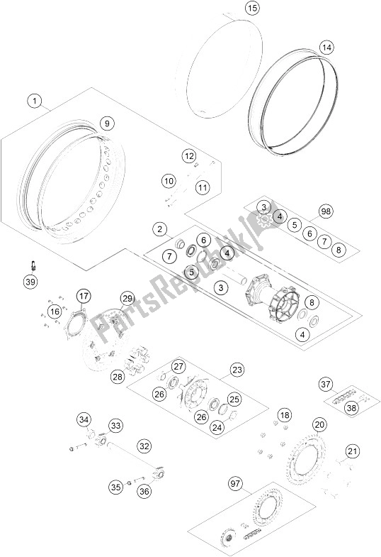 All parts for the Rear Wheel of the KTM 1190 Adventure R ABS Japan 2016