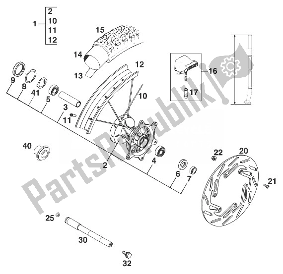 Tutte le parti per il Ruota Anteriore 400-540 Sxc '98 del KTM 540 SXC Europe 1998