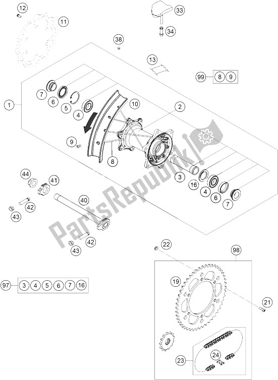 All parts for the Rear Wheel of the KTM 150 SX USA 2016