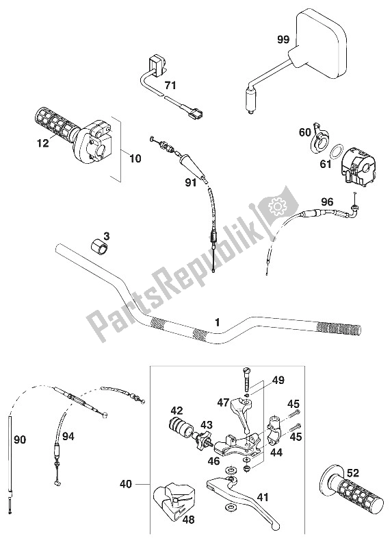 Tutte le parti per il Manubrio - Comandi Exc, Es. '96 del KTM 400 EGS WP 30 KW 11 LT Viol Europe 1996