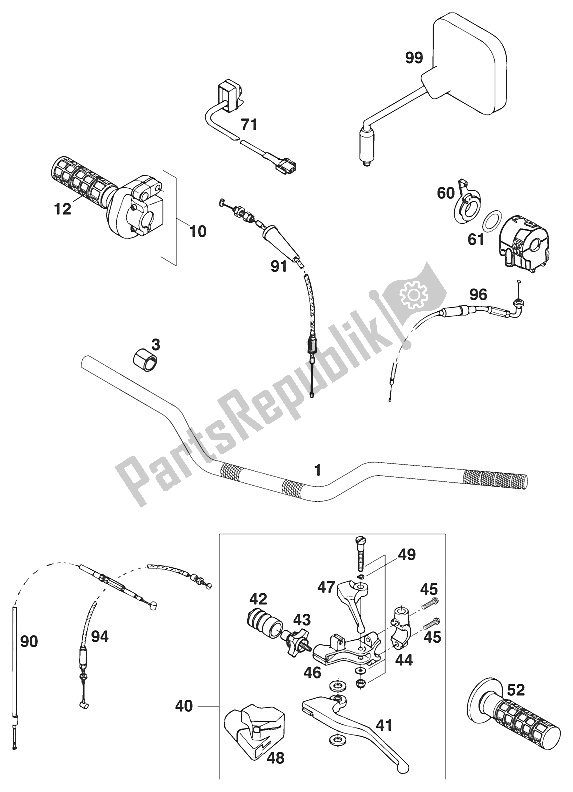 Toutes les pièces pour le Guidon - Contrôle Egs '97 du KTM 620 EGS 37 KW 11 LT Orange Europe 972671 1997