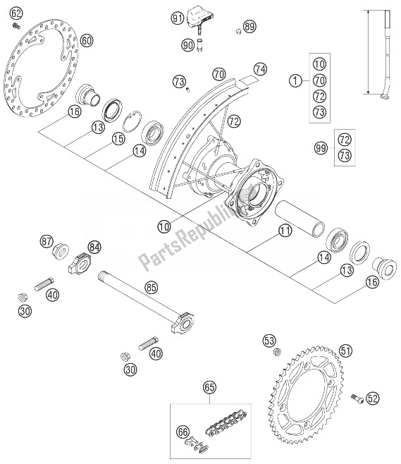Tutte le parti per il Ruota Posteriore del KTM 105 SX USA 2007