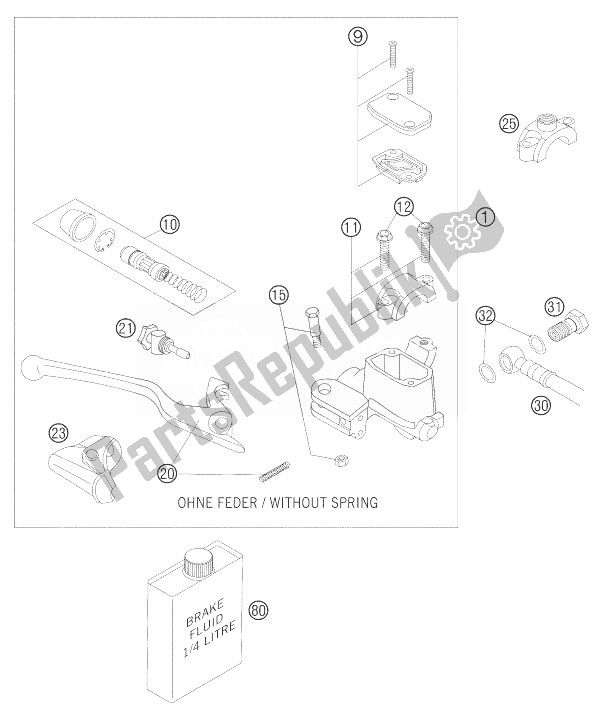 All parts for the Hand Brake Cylinder of the KTM 625 SXC Europe 2007