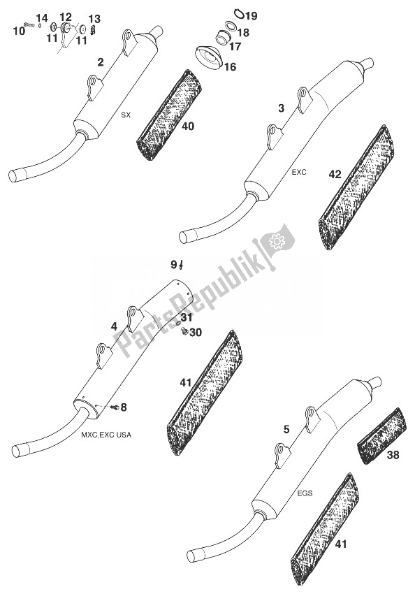 All parts for the Silencer 380 '98 of the KTM 380 EGS 8 KW Europe 1998