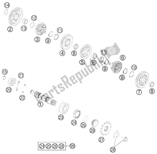 All parts for the Transmission Ii - Countershaft of the KTM 450 EXC Europe 2012