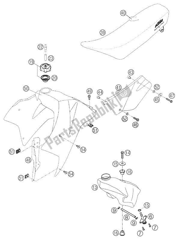 Todas las partes para Tanque, Asiento, Tapa 660 Sms 2002 de KTM 660 SM Factory Replica Europe 2002