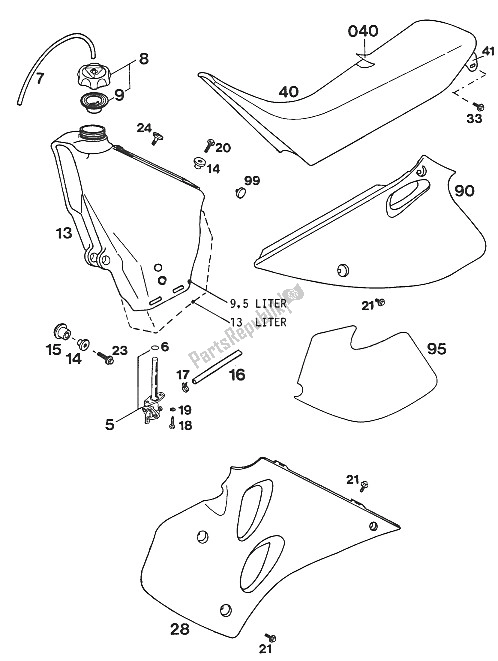 Alle onderdelen voor de Tank - Stoelbekleding 250 / 300'94 van de KTM 250 E XC Europe 1994