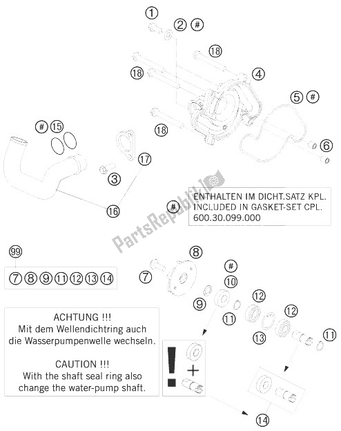 All parts for the Water Pump of the KTM 990 Super Duke Black Europe 2007