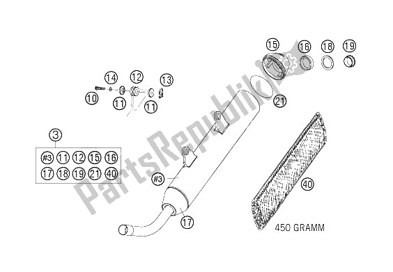 Tutte le parti per il Silenziatore Di Scarico del KTM 200 EXC Australia 2006