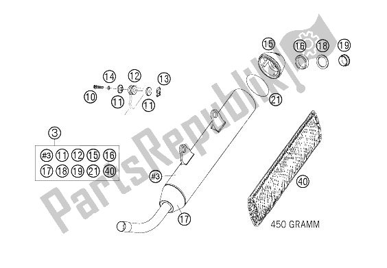 All parts for the Exhaust Silencer of the KTM 200 XC W South Africa 2006