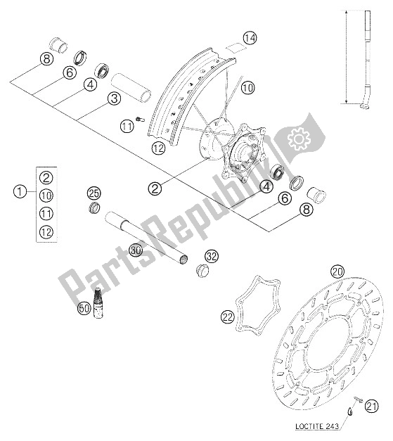 Todas as partes de Roda Dianteira 640 Lc4 Supermoto do KTM 625 SMC Australia United Kingdom 2005