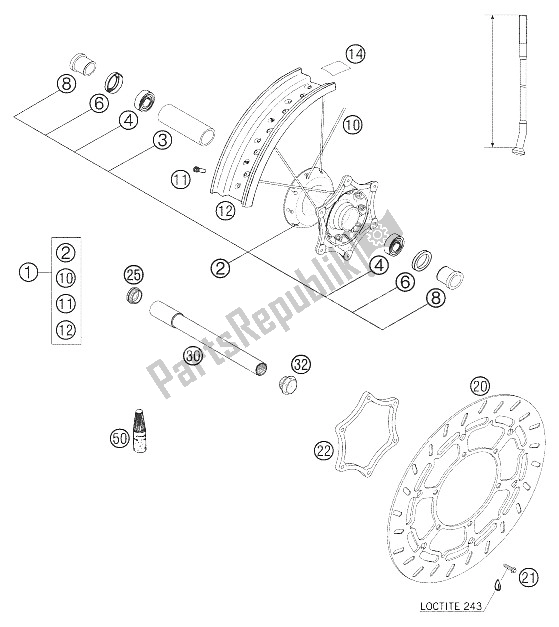 Tutte le parti per il Ruota Anteriore 640 Lc4 Supermoto del KTM 640 LC4 Supermoto Black United Kingdom 2005