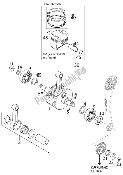 All parts for the Crankshaft, Piston 660 Rallye of the KTM 660 Rallye Europe 2002