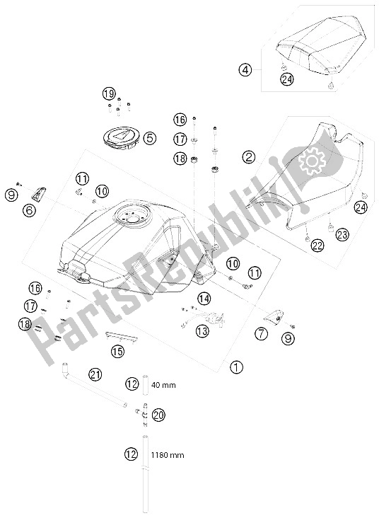 Todas las partes para Tanque, Asiento, Tapa de KTM 1190 RC 8 Black Australia 2009