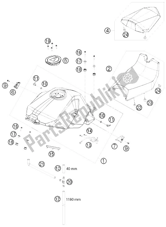 Todas las partes para Tanque, Asiento, Tapa de KTM 1190 RC 8 Black France 2009