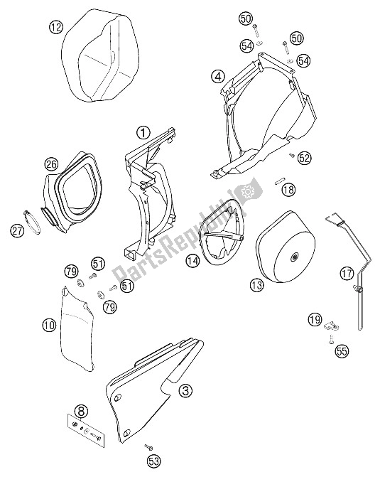 Todas las partes para Caja De Filtro De Aire Racing 2002 de KTM 520 EXC G Racing USA 2002