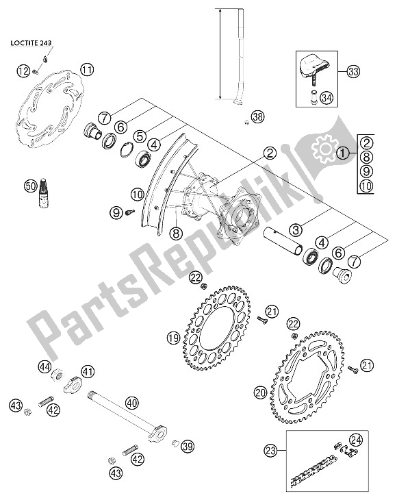 All parts for the Rear Wheel Racing 2002 of the KTM 400 EXC G Racing USA 2002