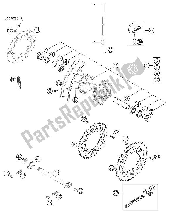 Tutte le parti per il Ruota Posteriore Da Corsa 2002 del KTM 520 EXC G Racing USA 2002