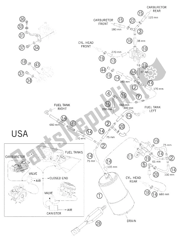 Todas las partes para Filtro De Carbono 950 Aventura de KTM 950 Adventure Black USA 2005