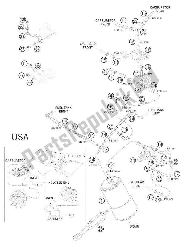 Tutte le parti per il Contenitore Per Evaporazione del KTM 950 Adventure S USA 2006