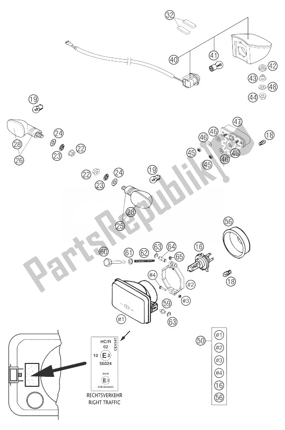 Todas las partes para Luz Frontal 400 Mil. De KTM 400 LS E MIL Europe 9390D4 2004