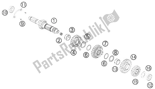 All parts for the Transmission I - Main Shaft of the KTM 450 SX F USA 2012