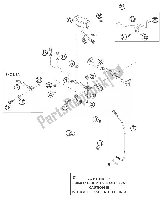 All parts for the Speedometer System M. A. E. Raci of the KTM 250 EXC Racing Australia 2003