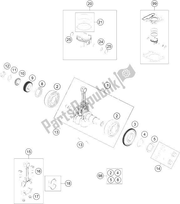 Todas las partes para Cigüeñal, Pistón de KTM 125 Duke Europe 8003K4 2011