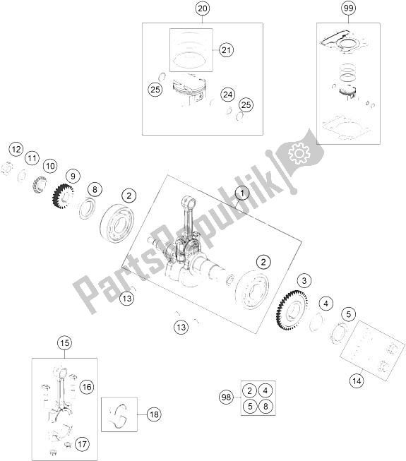 Todas las partes para Cigüeñal, Pistón de KTM 125 Duke Europe 8026K4 2011