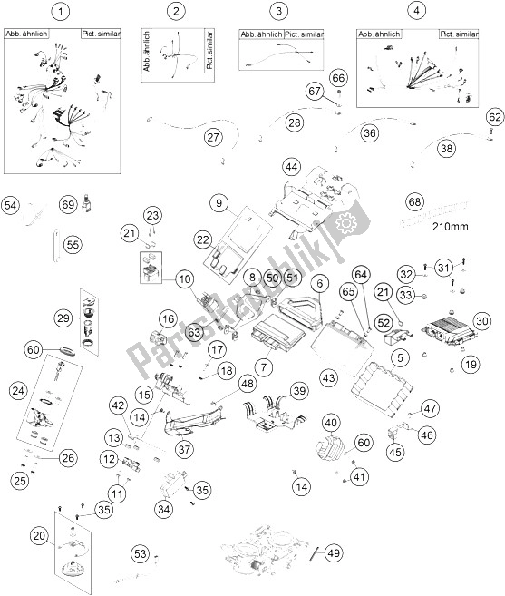 All parts for the Wiring Harness of the KTM 1190 Adventure ABS Orange Australia 2015