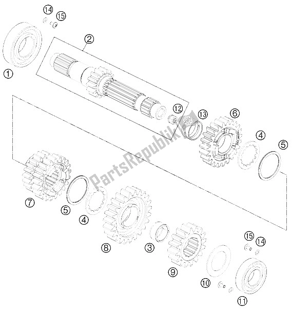 All parts for the Transmission I - Main Shaft of the KTM 690 Duke R ABS Australia 2015