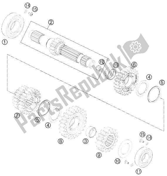 Toutes les pièces pour le Transmission I - Arbre Principal du KTM 690 Duke White ABS USA 2015