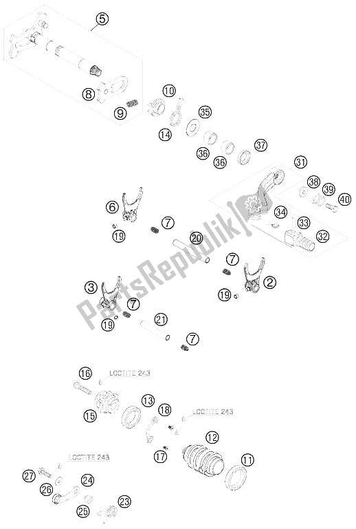 All parts for the Shifting Mechanism of the KTM 450 SX F Europe 2011