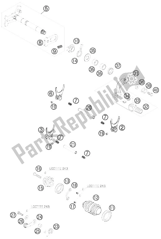 All parts for the Shifting Mechanism of the KTM 450 SX F USA 2011