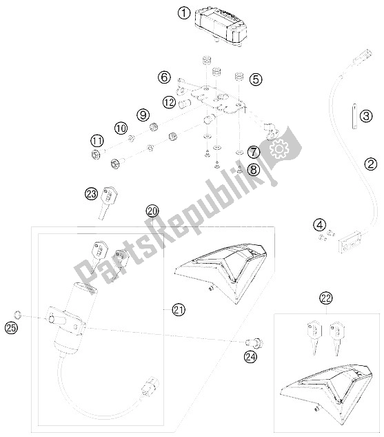 All parts for the Instruments / Lock System of the KTM 690 Enduro R 09 Australia United Kingdom 2009