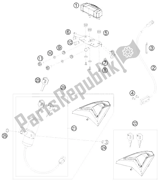 Todas as partes de Instrumentos / Sistema De Bloqueio do KTM 690 Enduro R 09 USA 2009
