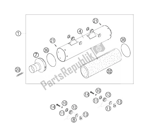 All parts for the Exhaust Silencer of the KTM 250 XCF W USA 2007