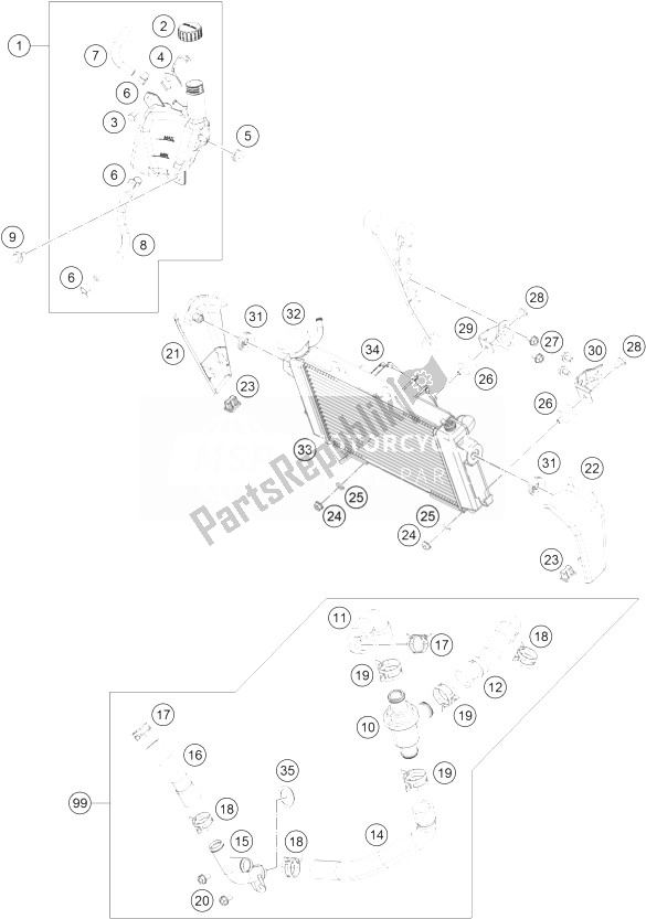 All parts for the Cooling System of the KTM 125 Duke White ABS Europe 2014