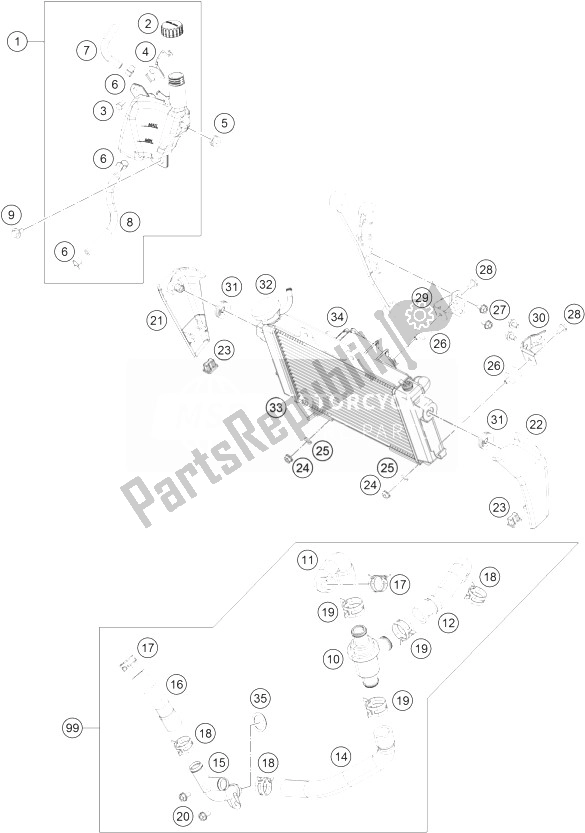 Tutte le parti per il Sistema Di Raffreddamento del KTM 200 Duke WH W O ABS B D 14 Asia 2014